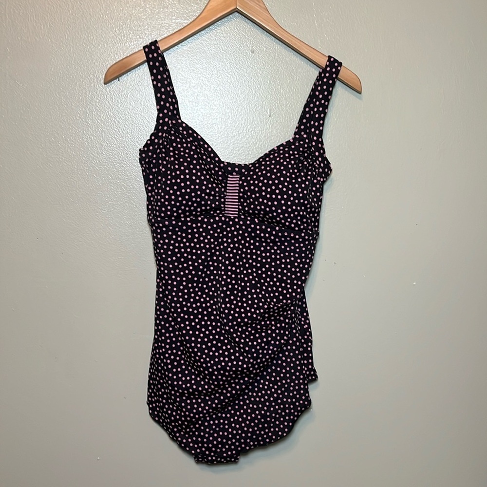 Maxine of Hollywood one piece swim suit, women’s size 16, black/purp polkadot - Picture 2 of 7